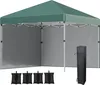 A green pop-up gazebo with two side walls, a storage bag, and four sandbags. Produktbild-Vorschau