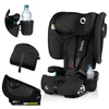 A collage of images showing a black car seat and its accessories. Produktbild-Vorschau