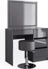 A dark gray vanity table with a large LED mirror and a matching stool, presented on a white background. Náhľad obrázku produktu