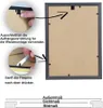 The image shows the back of a picture frame with instructions on how to use the hanging mechanism and how to secure the frame's backing. Produktbild-Vorschau