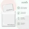 A flat lay image showing a white duvet cover and pillowcase with dimensions and feature icons. Anteprima dell’immagine prodotto