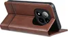 A brown leather flip case for a smartphone is shown from the side, with the phone inside. Náhled obrázku produktu