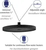 A black shower head with diagrams and text explaining its features. Produktbild-Vorschau