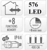 A grid of icons and text describing features of a product, likely Christmas lights. Anteprima dell’immagine prodotto