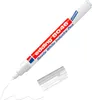 A white Edding 8046 industry pen with its cap next to it, and a white line of ink drawn on a white background. Produktbild-Vorschau