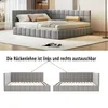 A bed with a headboard and frame, shown from a slightly elevated angle, with two smaller images below illustrating a feature. Produktbild-Vorschau