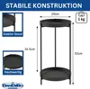 A product image showing a black metal plant stand with dimensions and feature callouts. Podgląd zdjęcia produktu
