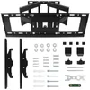 A black TV wall mount and its accessories are laid out on a white background. Produktbild-Vorschau