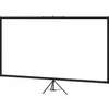 A white projection screen on a black tripod stand, isolated on a white background. Produktbild-Vorschau