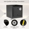 A black outdoor wall light is shown with close-up details of its features. Voir les images du produit