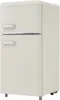 A retro-style white refrigerator with silver handles. Produktbild-Vorschau
