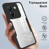 A hand holding a transparent phone case with a black frame, showcasing its features. Produktbild-Vorschau