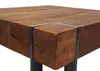 A close-up view of a rustic wooden coffee table with metal accents. Voir les images du produit