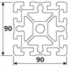 Länge 450mm - Aluminiumprofil 90x90S B-Typ Nut 10 (schwer), Produktbild-Vorschau 2