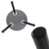 The underside of a round table with three black legs, and a close-up of one leg with a felt pad. Náhľad obrázku produktu