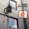 A heavy-duty electric hoist is shown mounted on a building exterior, with a remote control in use. Voir les images du produit