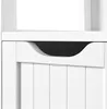 A close-up view of a white cabinet with a slatted door and a carved handle. Produktbild-Vorschau