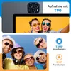 Collage of marketing images for a tablet, showing people using it and camera specifications. Produktbild-Vorschau