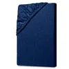 A navy blue fitted sheet is folded and presented against a white background. Produktbild-Vorschau