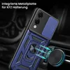 A blue and black phone case with a ring holder is shown attached to a car vent mount. Produktbild-Vorschau