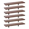 Six identical wooden shelves with black brackets are stacked vertically against a white background. Produktbild-Vorschau
