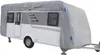 A grey protective cover is shown on a white caravan. Produktbild-Vorschau