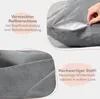 Collage showing close-ups of a gray plush fabric and a hand opening a zipper on a pillowcase. Produktbild-Vorschau