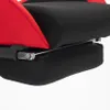 A close-up view of the side of a gaming chair, showing the red and black fabric and the metal adjustment mechanism. Voir les images du produit