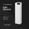 A white LED bollard light is shown against a black background, with product details and specifications listed on the left side. Produktbild-Vorschau