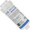A white cylindrical shower filter with text and branding. Produktbild-Vorschau