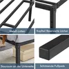 A collage of four close-up images showing different features of a black metal bed frame. Produktbild-Vorschau