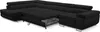 A black sectional sofa with a pull-out bed mechanism extended. Podgląd zdjęcia produktu