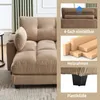A close-up view of a khaki-colored sofa with inset images highlighting its features. Produktbild-Vorschau