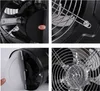 Collage of close-up shots of a black metal fan, showing different angles and details. Náhled obrázku produktu