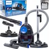 A collage of a Philips vacuum cleaner and its accessories, along with its packaging. Produktbild-Vorschau