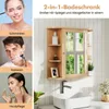A collage showing people using bathroom products and a bathroom cabinet with a mirror. Náhled obrázku produktu