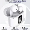 Close-up marketing image of white wireless earbuds in a charging case with a digital display. Produktbild-Vorschau