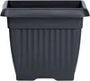 A square, dark gray plastic planter pot with vertical ribbed detailing. Produktbild-Vorschau