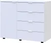 A white kommode with four drawers and a single door on the left, shown from the front. Náhľad obrázku produktu