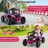 A collage showing a pink and black ride-on car for children, with one image featuring a child driving and another showing a parent holding a remote control. Anteprima dell’immagine prodotto