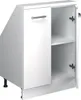 A white high-gloss corner cabinet with two doors, one of which is open to reveal shelves. Anteprima dell’immagine prodotto