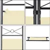 Collage of four images showing details of a beige room divider with a black metal frame. Produktbild-Vorschau
