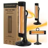 A collage of an infrared heater, its packaging, and close-up views of its heating elements. Anteprima dell’immagine prodotto