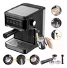 A collage of images showing an espresso machine and its features, including making coffee and frothing milk. Produktbild-Vorschau