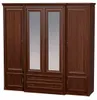 A dark brown wooden wardrobe with mirrored doors and drawers. Produktbild-Vorschau