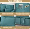 A collage of four close-up images showcasing different features of a teal sofa bed. Anteprima dell’immagine prodotto