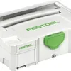 A close-up, angled view of a white Festool Systainer tool case with green branding and a green latch. Produktbild-Vorschau