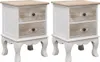 Two identical white and wood bedside tables are shown against a white background. Produktbild-Vorschau