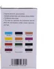 The image shows the side panel of a product box for acrylic airbrush paints, displaying a list of features and color swatches with their names. Anteprima dell’immagine prodotto