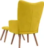 A yellow velvet armchair and ottoman are shown from the back against a white background. Produktbild-Vorschau